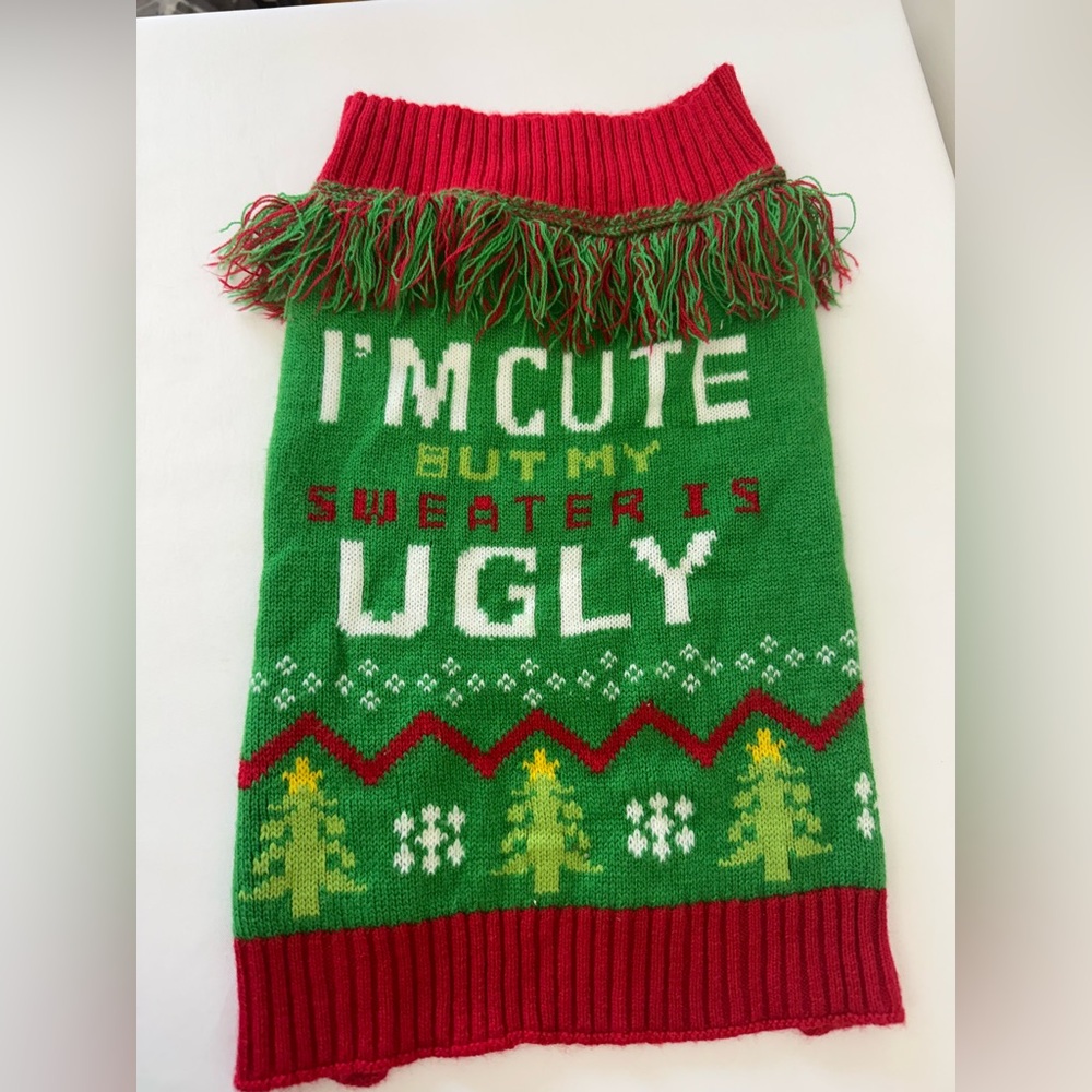 Dog Ugly Christmas Sweater Large Fringe I’M CUTE BUT MY SWEATER IS UGLY Play On